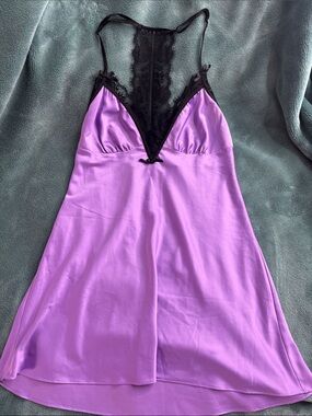 Jezebel Purple Satin Lace Slip Dress Chemise Nightgown Size L